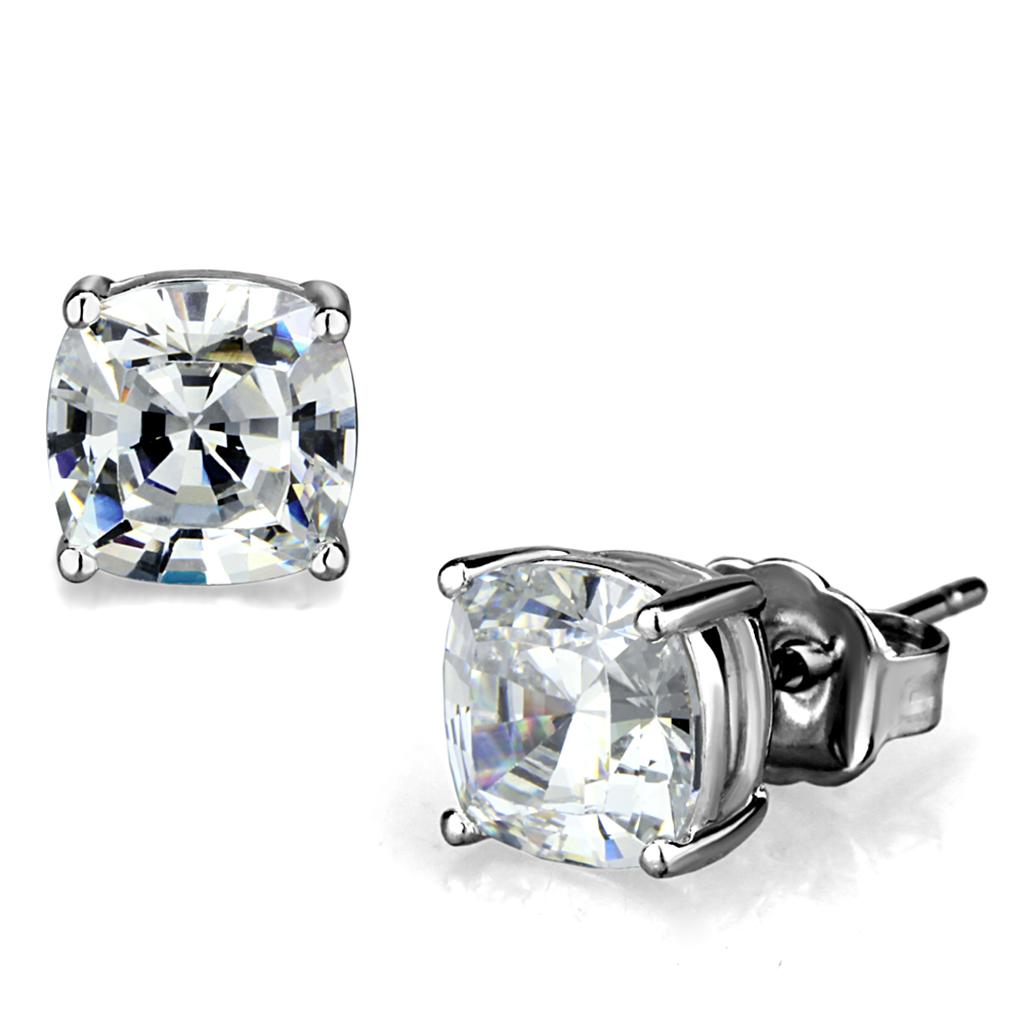 Rhodium Brass Earrings with AAA Grade CZ  in Clear