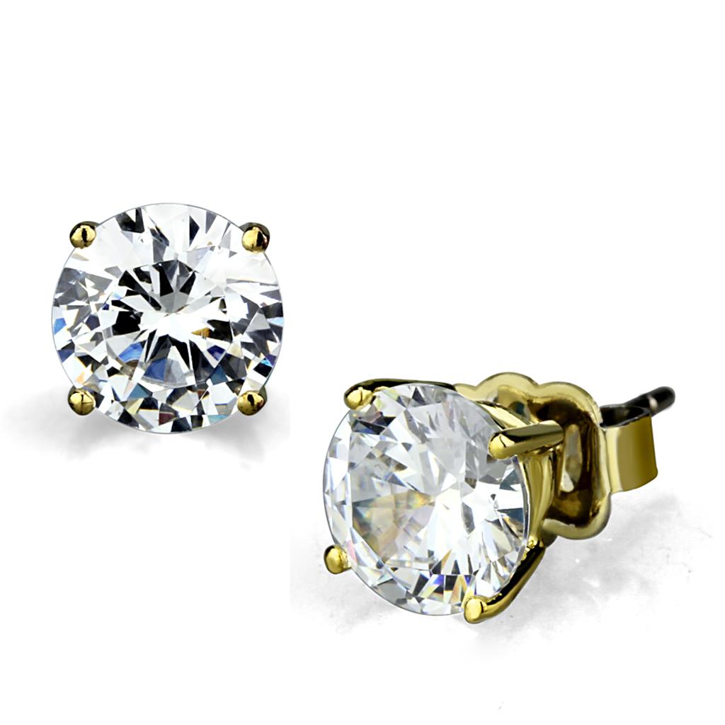 Gold Brass Earrings with AAA Grade CZ  in Clear
