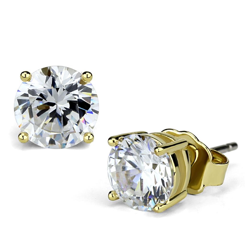 Gold Brass Earrings with AAA Grade CZ  in Clear