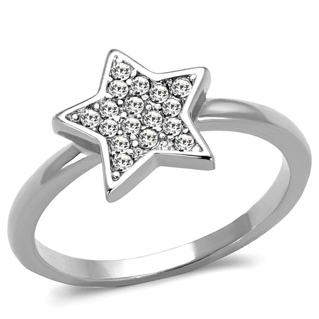 Rhodium Brass Ring with Top Grade Crystal  in Clear