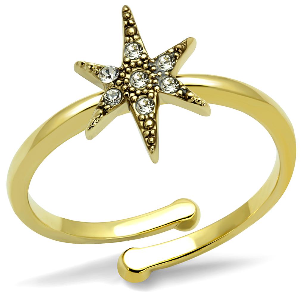 Flash Gold Brass Ring with Top Grade Crystal  in Clear