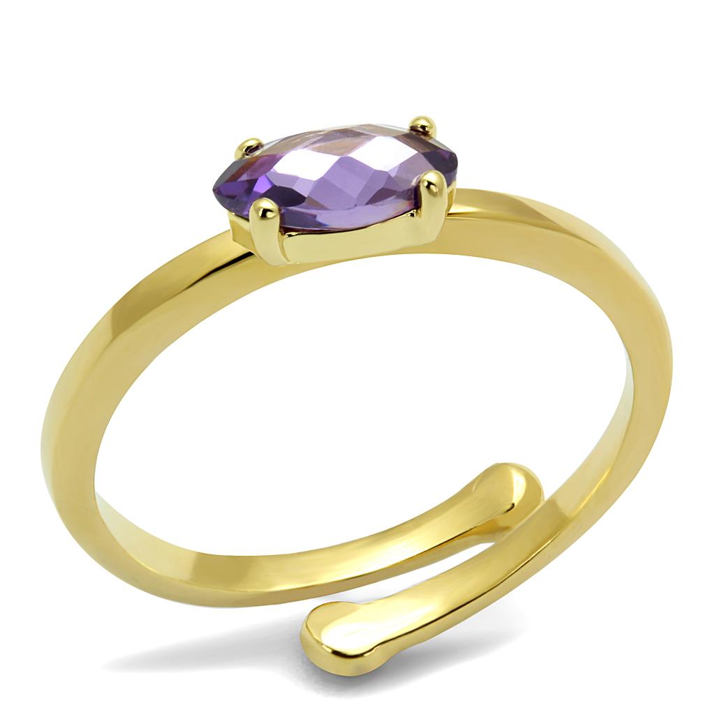 Flash Gold Brass Ring with AAA Grade CZ  in Amethyst