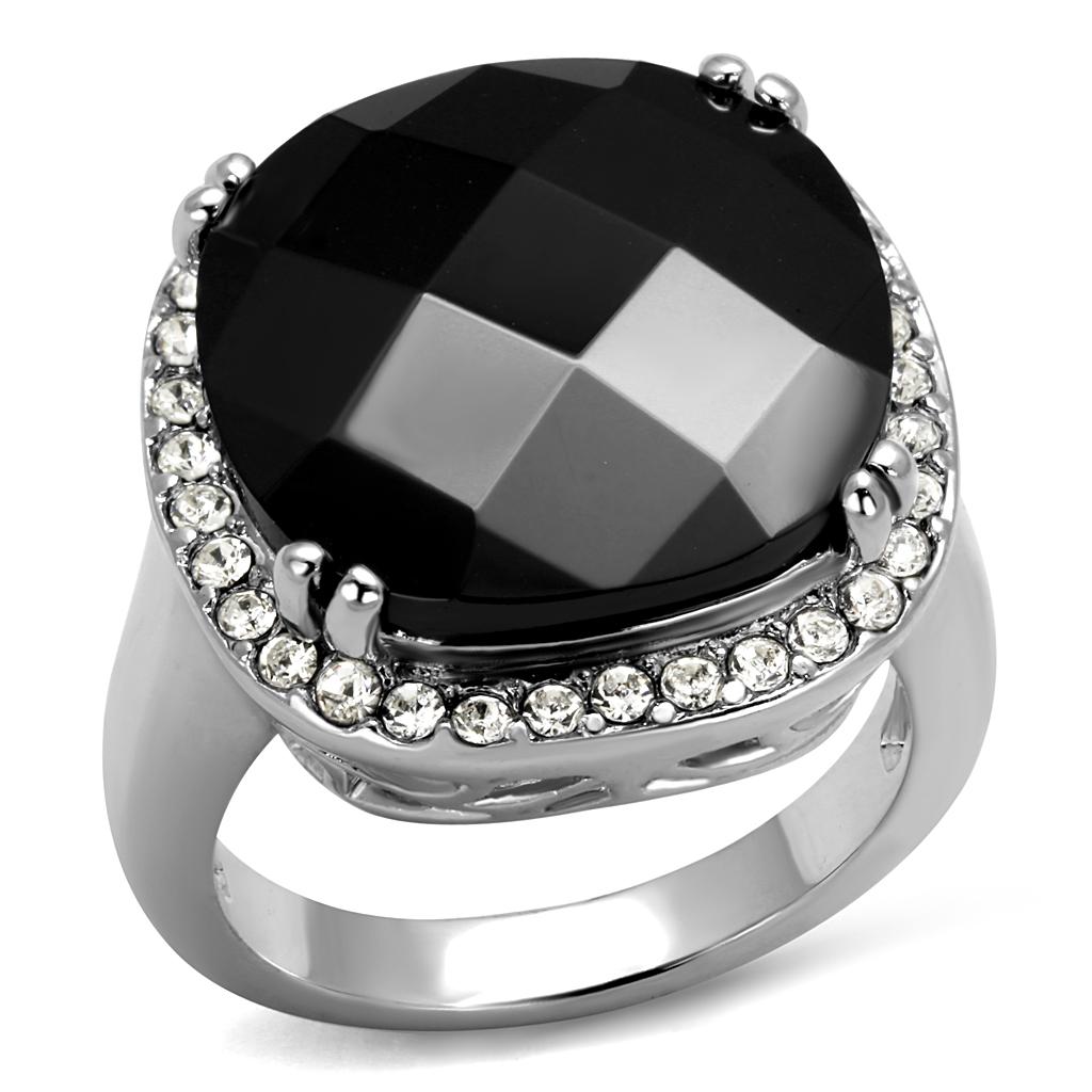Rhodium Brass Ring with AAA Grade CZ  in Black Diamond