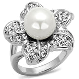 Rhodium Brass Ring with Synthetic Pearl in White