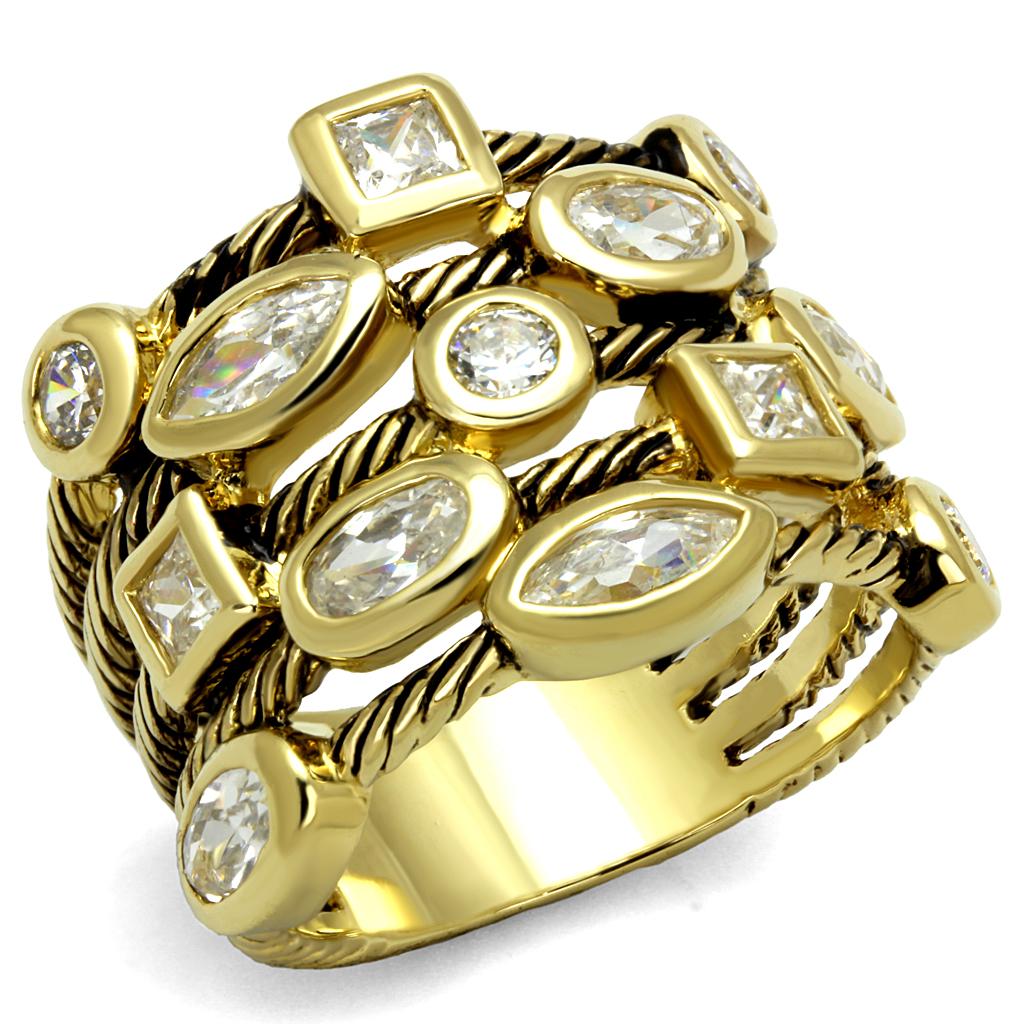 Gold Brass Ring with AAA Grade CZ  in Clear