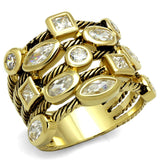 Gold Brass Ring with AAA Grade CZ  in Clear