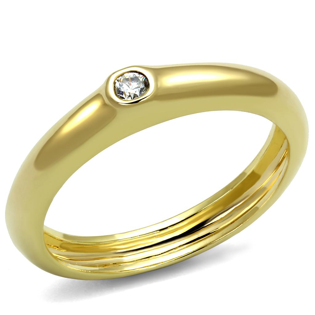 Gold Brass Ring with AAA Grade CZ  in Clear