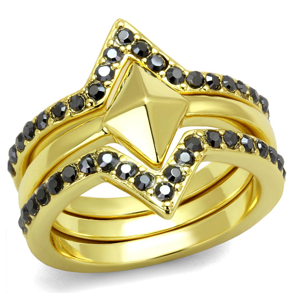Gold Brass Ring with Top Grade Crystal  in Hematite