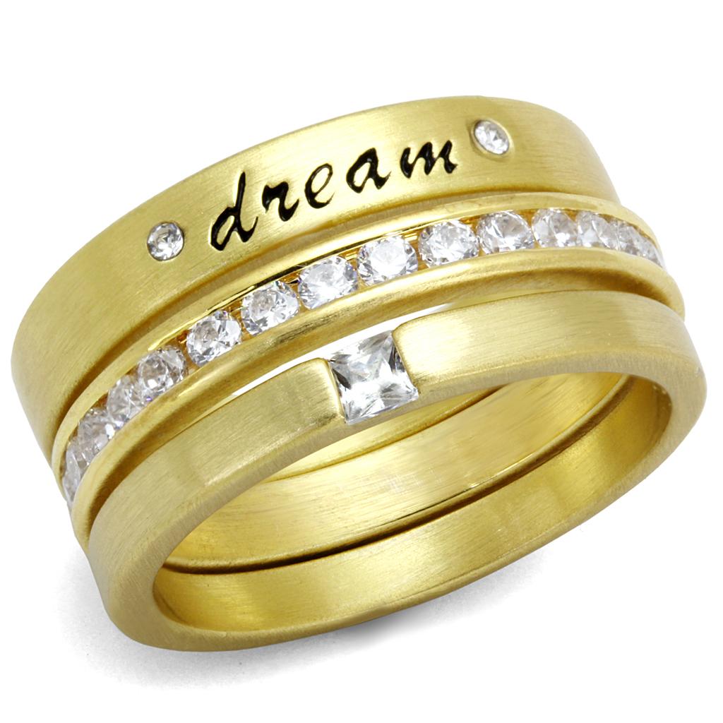Gold Brass Ring with AAA Grade CZ  in Clear