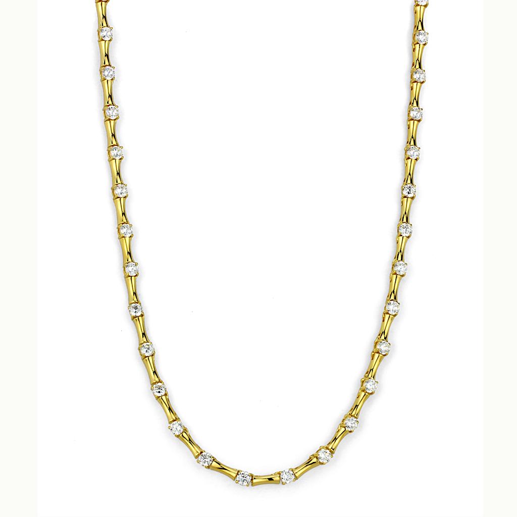 Gold Brass Necklace with AAA Grade CZ  in Clear