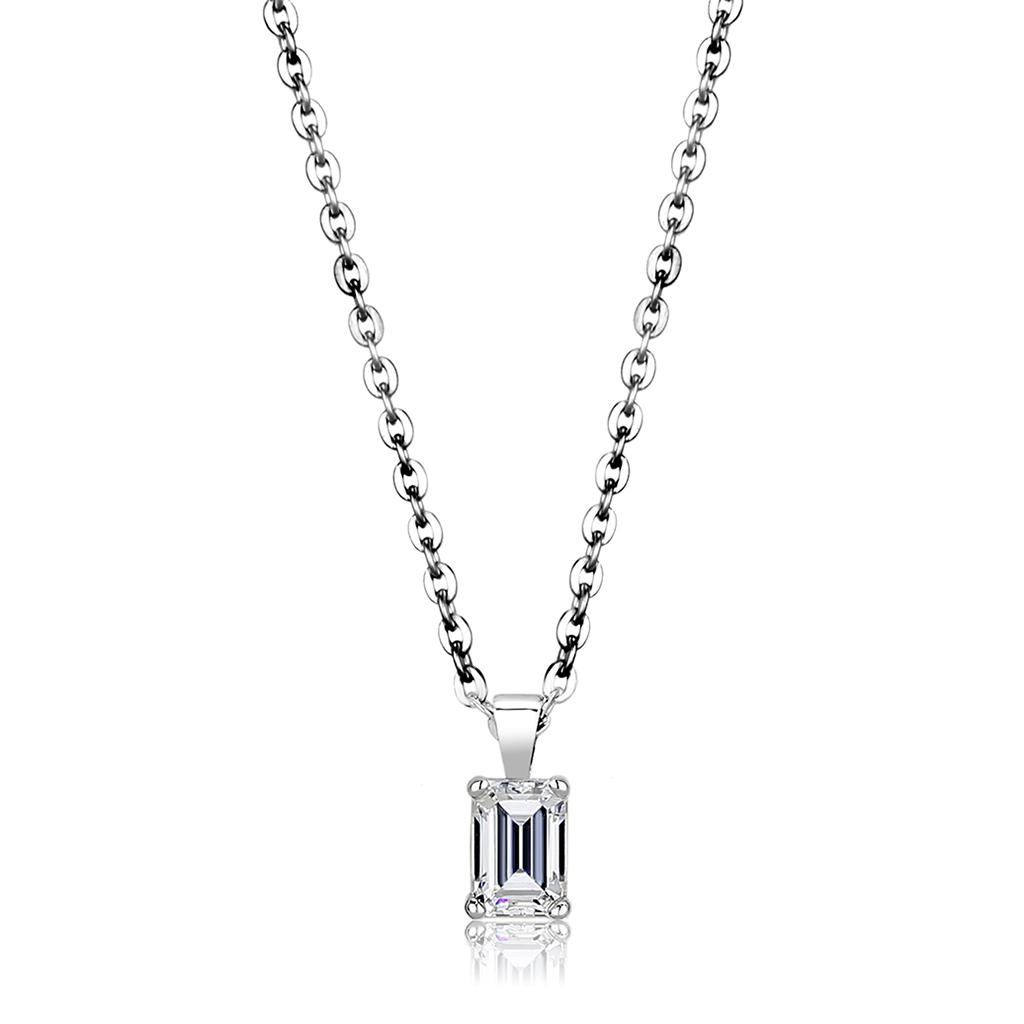 Rhodium Brass Chain Pendant with AAA Grade CZ  in Clear