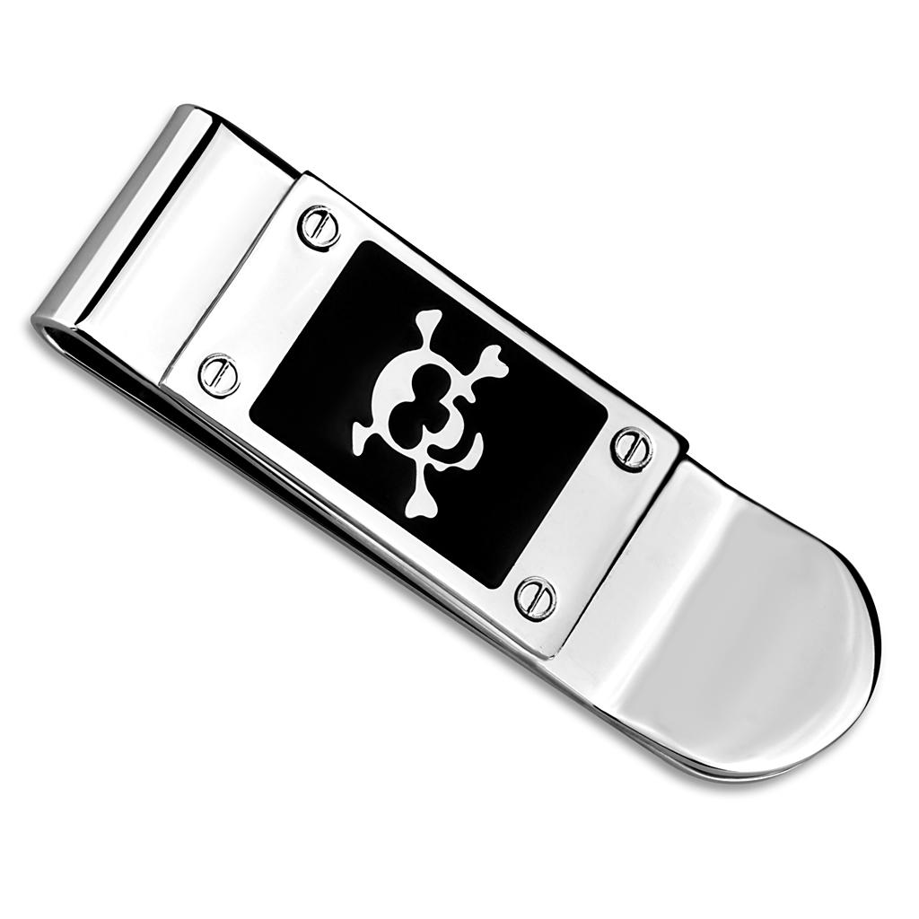 Rhodium Brass Money clip with Epoxy  in Jet