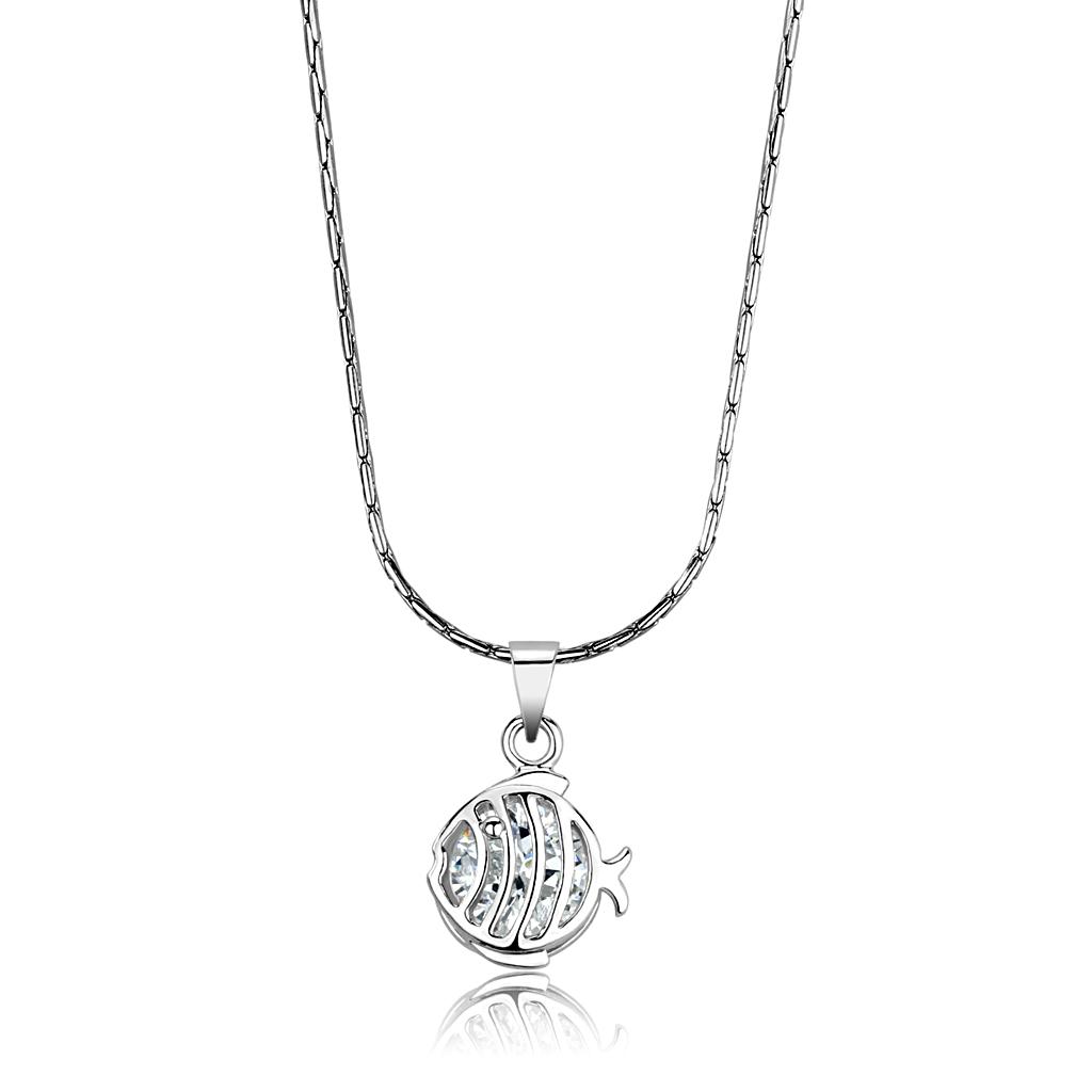 Rhodium Brass Chain Pendant with AAA Grade CZ  in Clear
