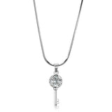 Rhodium Brass Chain Pendant with AAA Grade CZ  in Clear