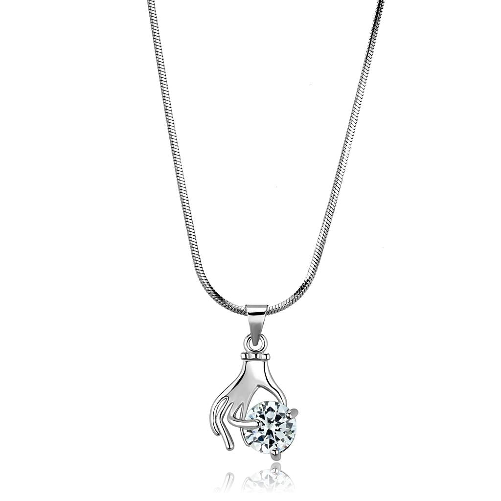 Rhodium Brass Chain Pendant with AAA Grade CZ  in Clear