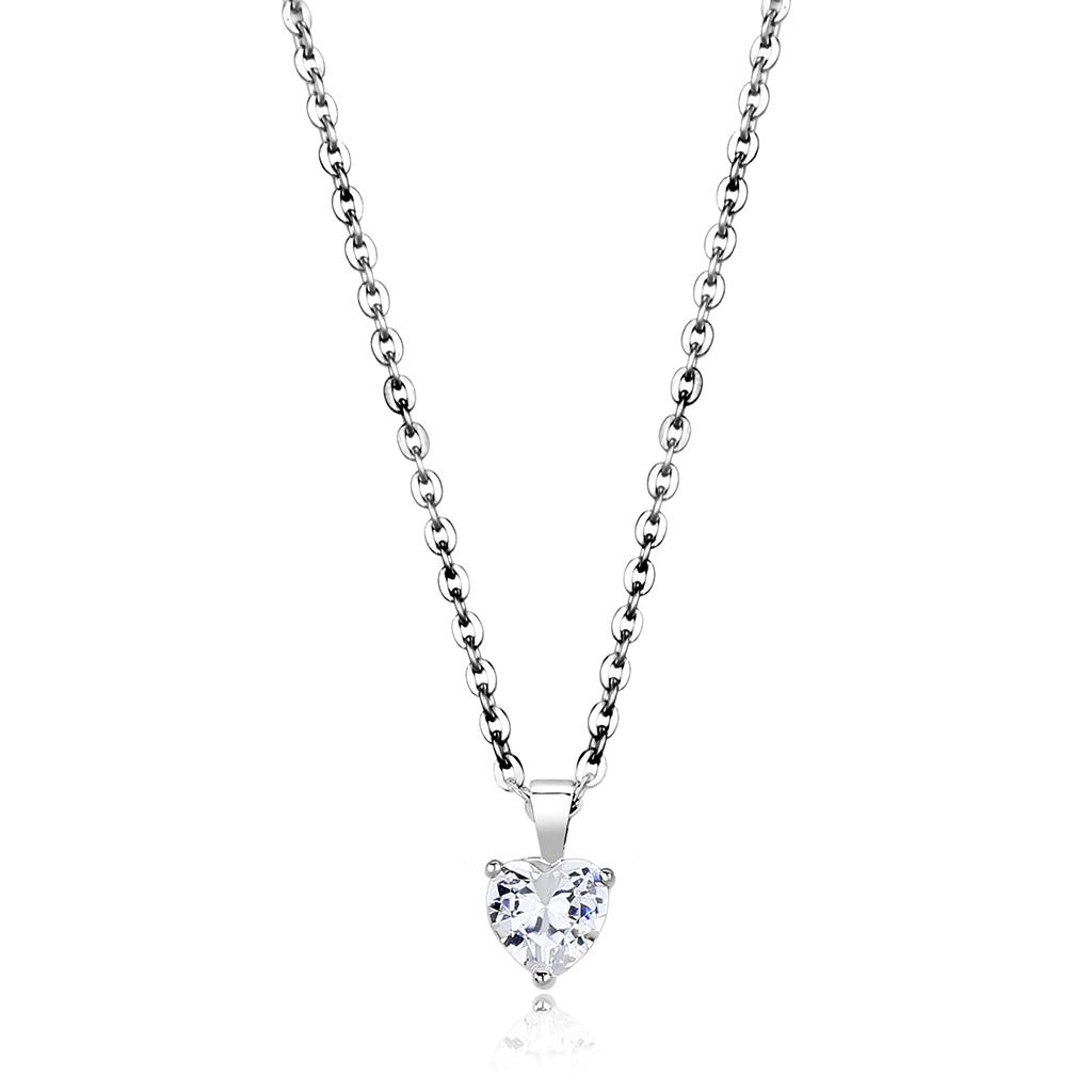 16+2 - Rhodium Brass Chain Pendant with AAA Grade CZ  in Clear