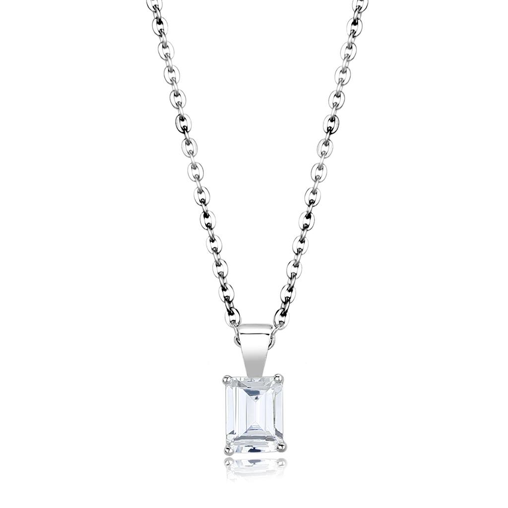 16+2 - Rhodium Brass Chain Pendant with AAA Grade CZ  in Clear