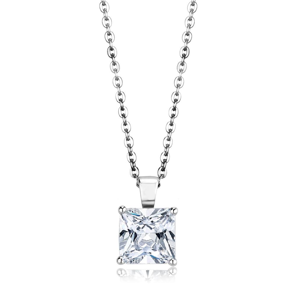Rhodium Brass Chain Pendant with AAA Grade CZ  in Clear