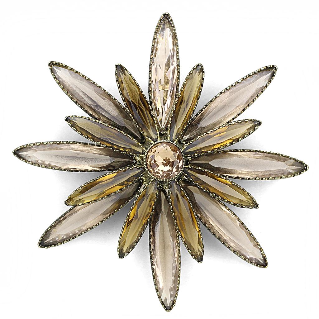 Antique Copper Brass Brooches with Synthetic Synthetic Glass in Champagne
