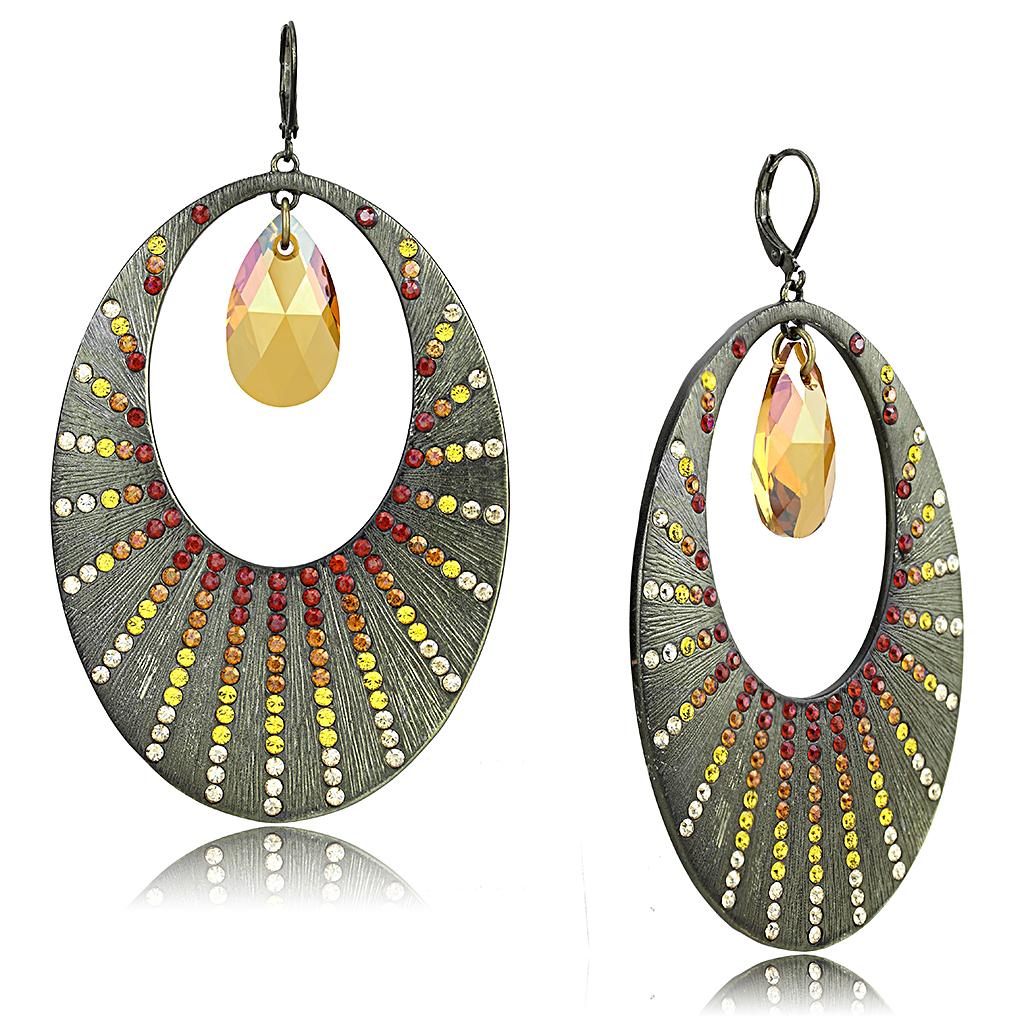 Antique Copper Brass Earrings with Top Grade Crystal  in Champagne