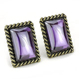 Antique Copper Brass Earrings with AAA Grade CZ  in Amethyst