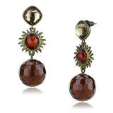 Antique Copper Brass Earrings with Synthetic Synthetic Glass in Brown