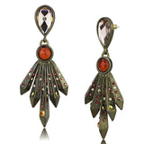 Antique Copper Brass Earrings with Synthetic Synthetic Glass in Champagne