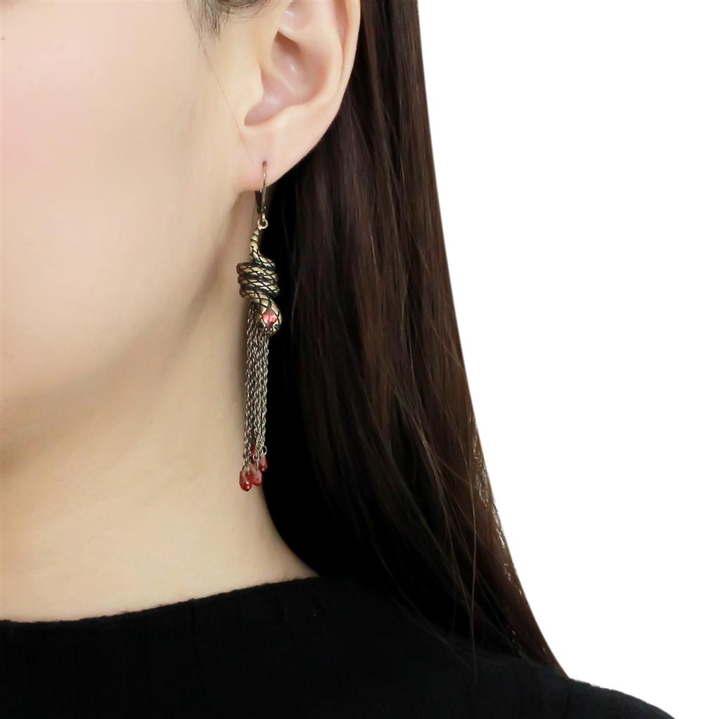 Antique Copper Brass Earrings with AAA Grade CZ  in Garnet
