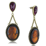 Antique Copper Brass Earrings with Synthetic Synthetic Stone in Smoked Quartz