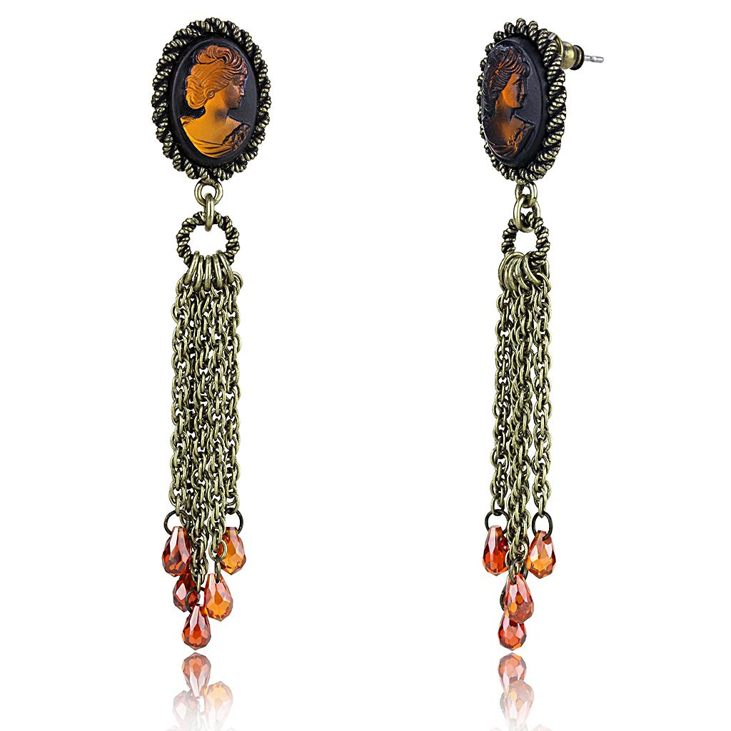 Antique Copper Brass Earrings with Synthetic Synthetic Stone in Smoked Quartz