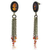 Antique Copper Brass Earrings with Synthetic Synthetic Stone in Smoked Quartz