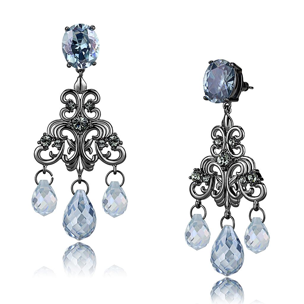 TIN Cobalt Black Brass Earrings with AAA Grade CZ  in Sea Blue