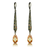 Antique Copper Brass Earrings with Top Grade Crystal  in Champagne