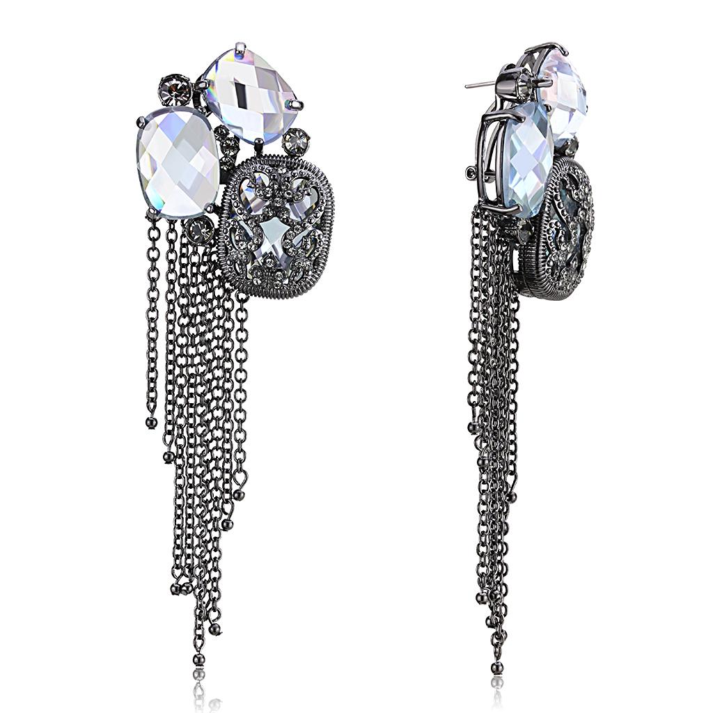 TIN Cobalt Black Brass Earrings with AAA Grade CZ  in Clear