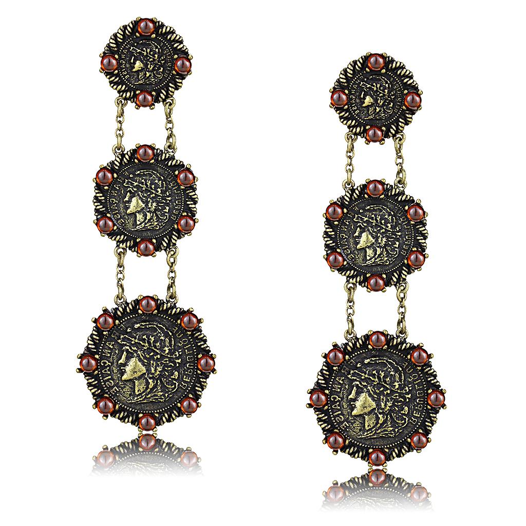 Antique Copper Brass Earrings with AAA Grade CZ  in Garnet