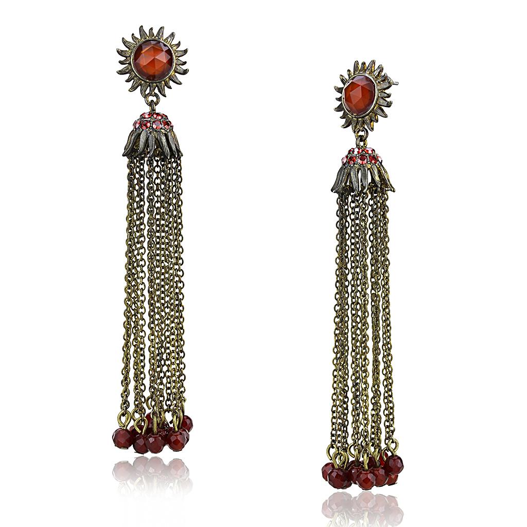 Antique Copper Brass Earrings with Synthetic Onyx in Garnet