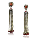 Antique Copper Brass Earrings with Synthetic Onyx in Garnet