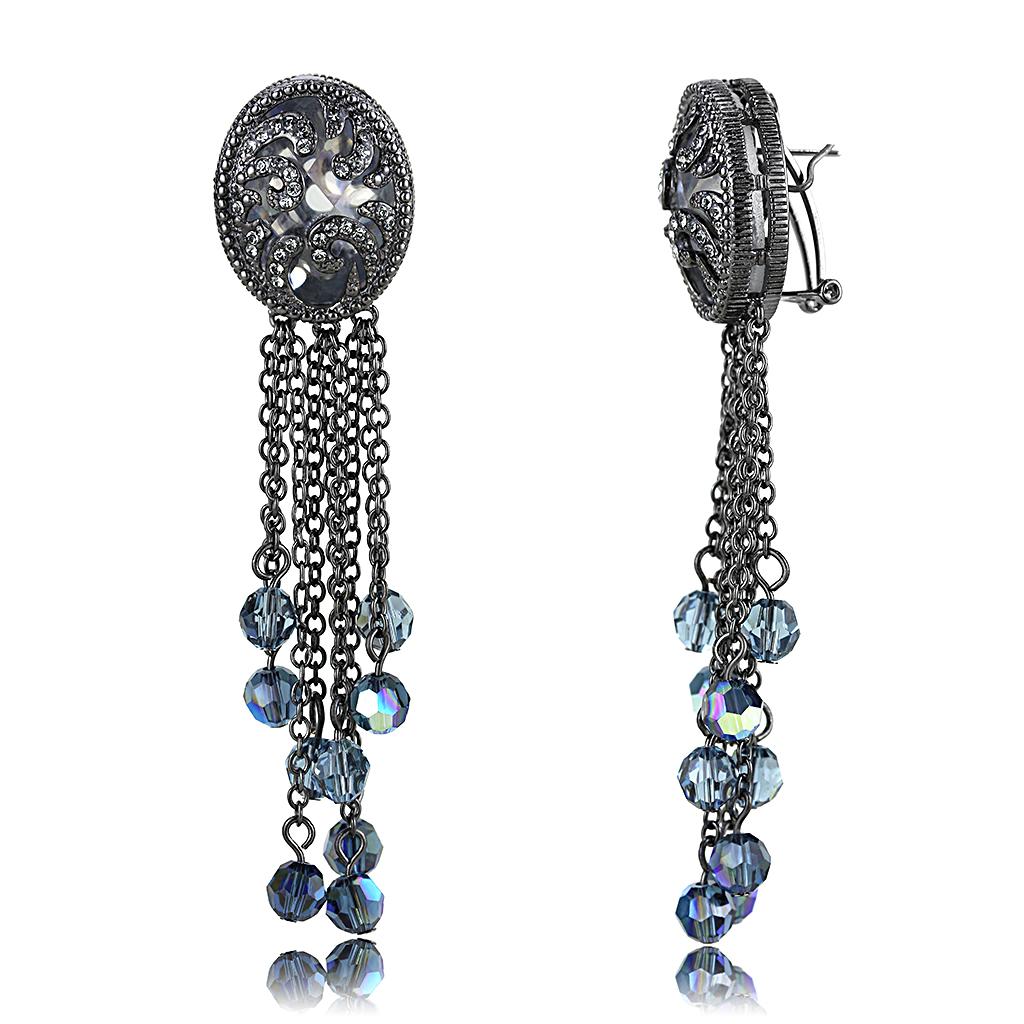 TIN Cobalt Black Brass Earrings with AAA Grade CZ  in Clear