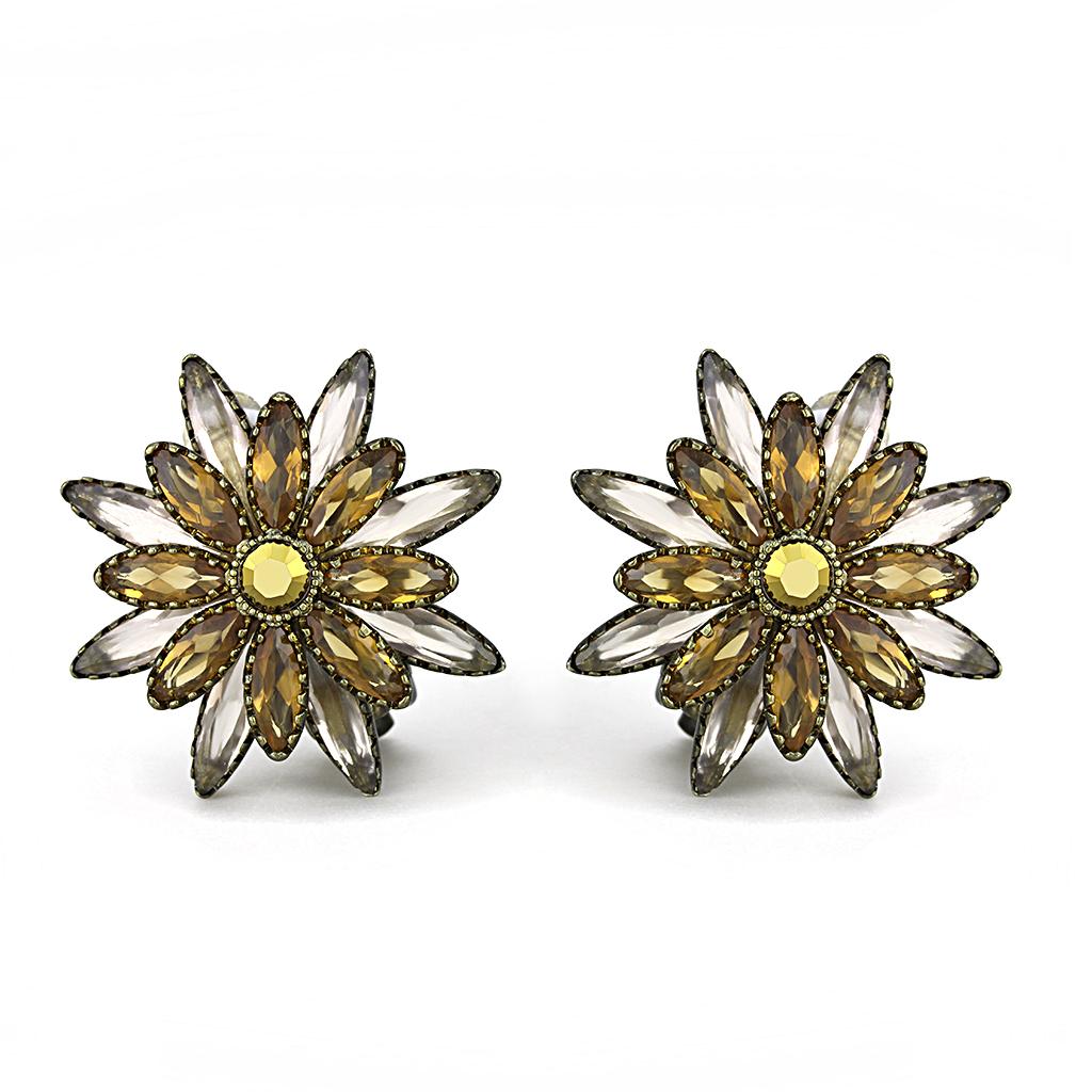 Antique Copper Brass Earrings with Synthetic Synthetic Glass in Multi Color
