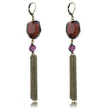 Antique Copper Brass Earrings with Synthetic Synthetic Glass in Garnet