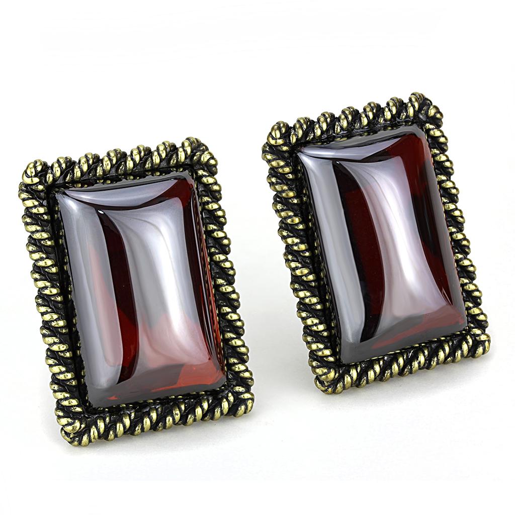 Antique Copper Brass Earrings with AAA Grade CZ  in Garnet