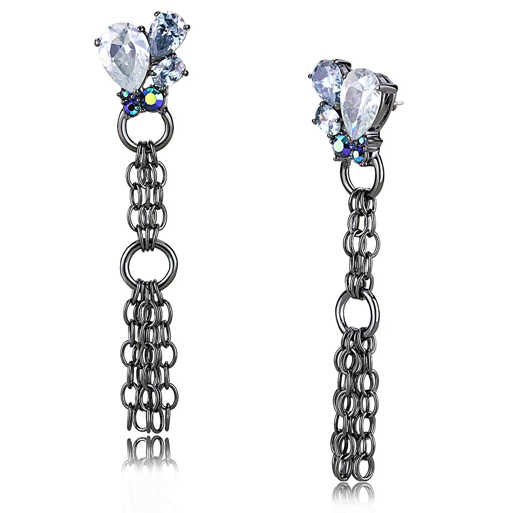 TIN Cobalt Black Brass Earrings with AAA Grade CZ  in Clear