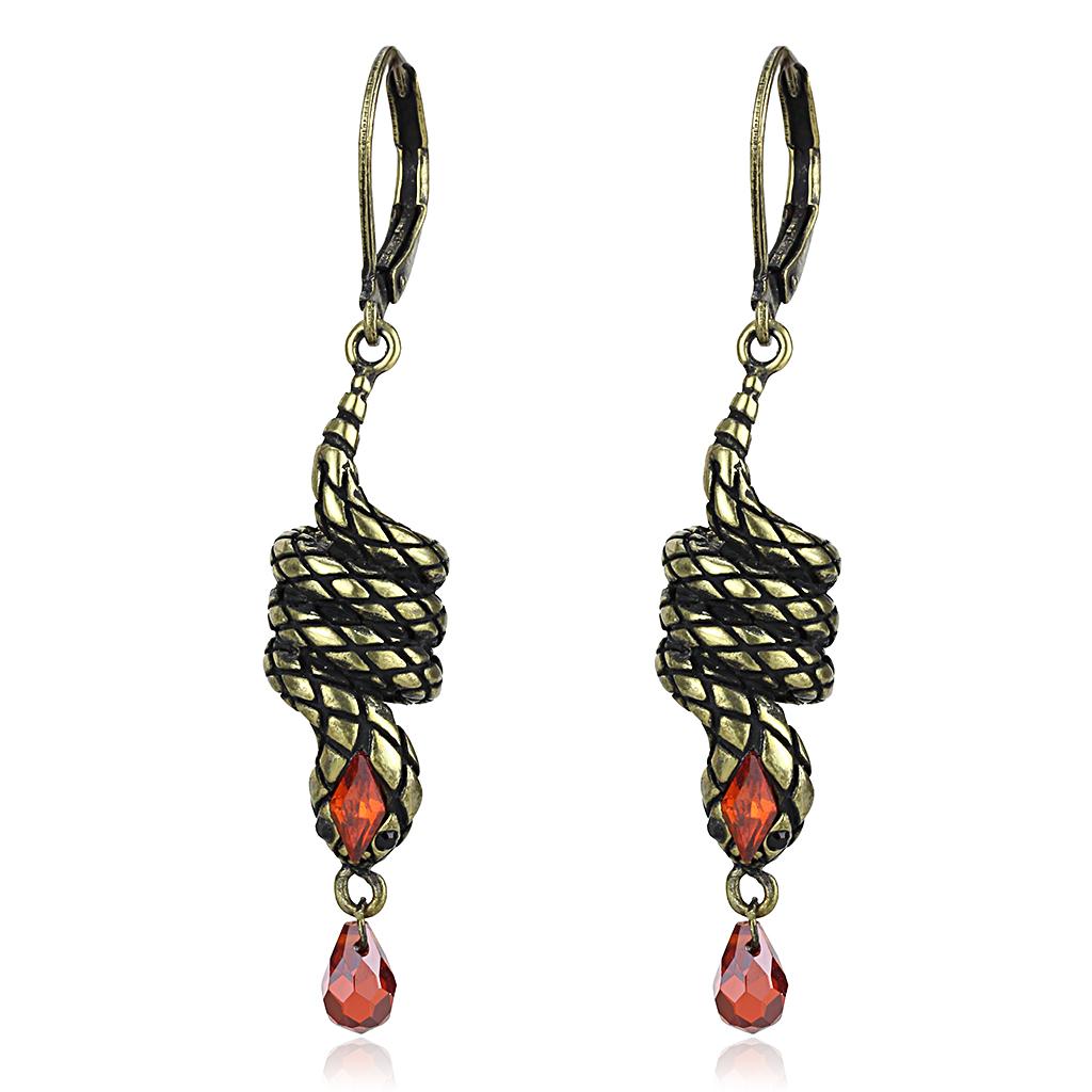 Antique Copper Brass Earrings with AAA Grade CZ  in Garnet