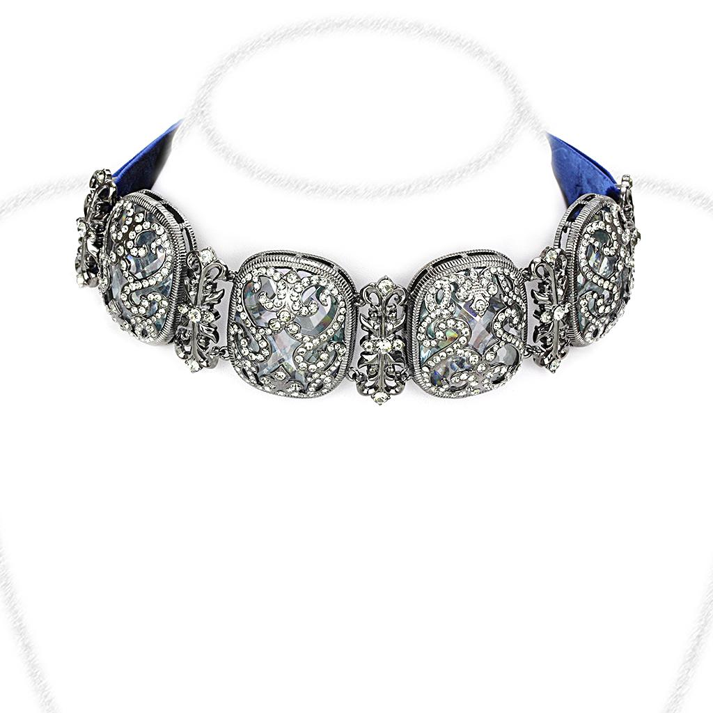 TIN Cobalt Black Brass Necklace with AAA Grade CZ  in Clear