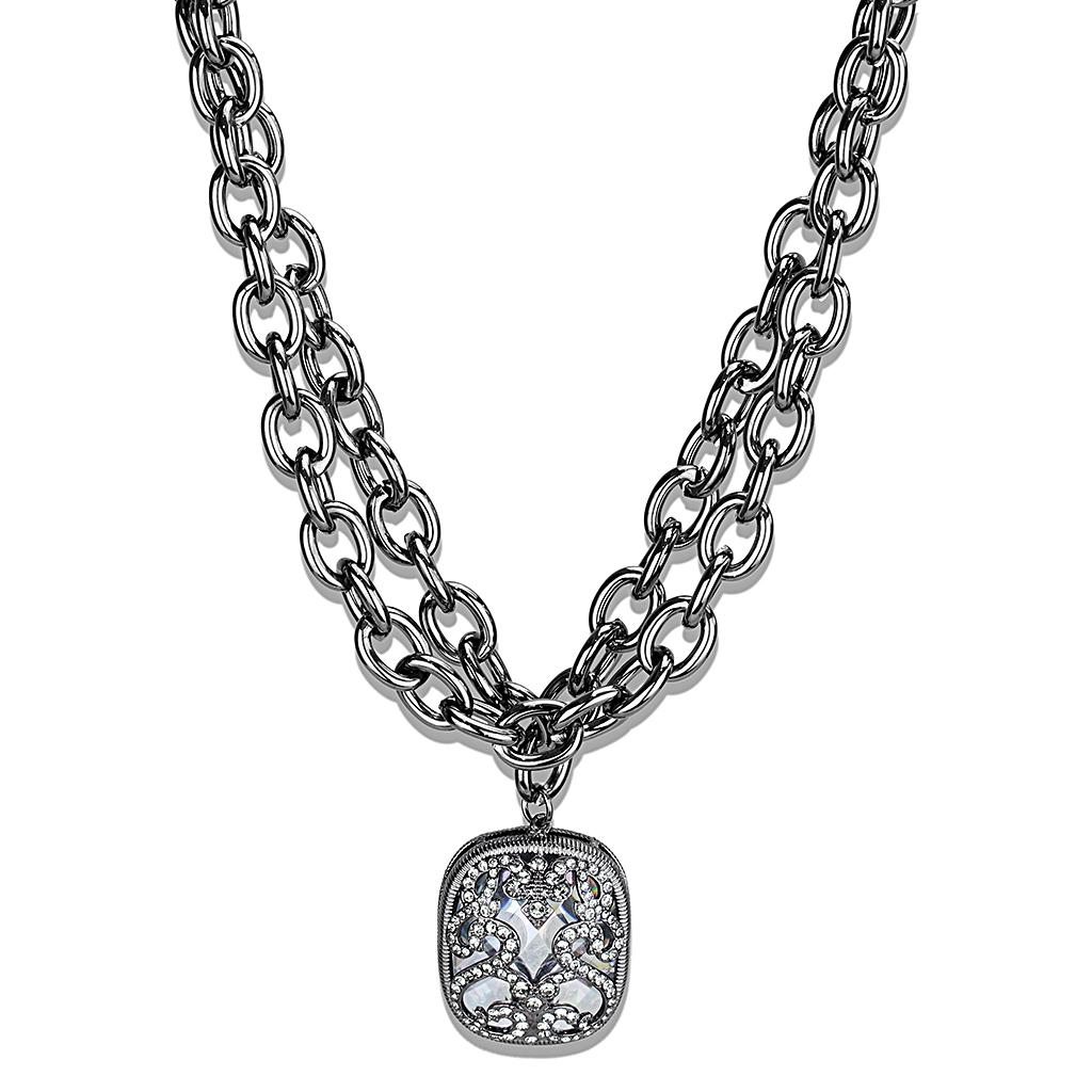 TIN Cobalt Black Brass Necklace with AAA Grade CZ  in Clear