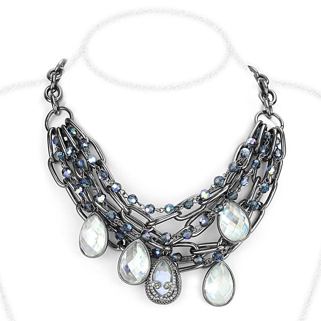 TIN Cobalt Black Brass Necklace with AAA Grade CZ  in Clear