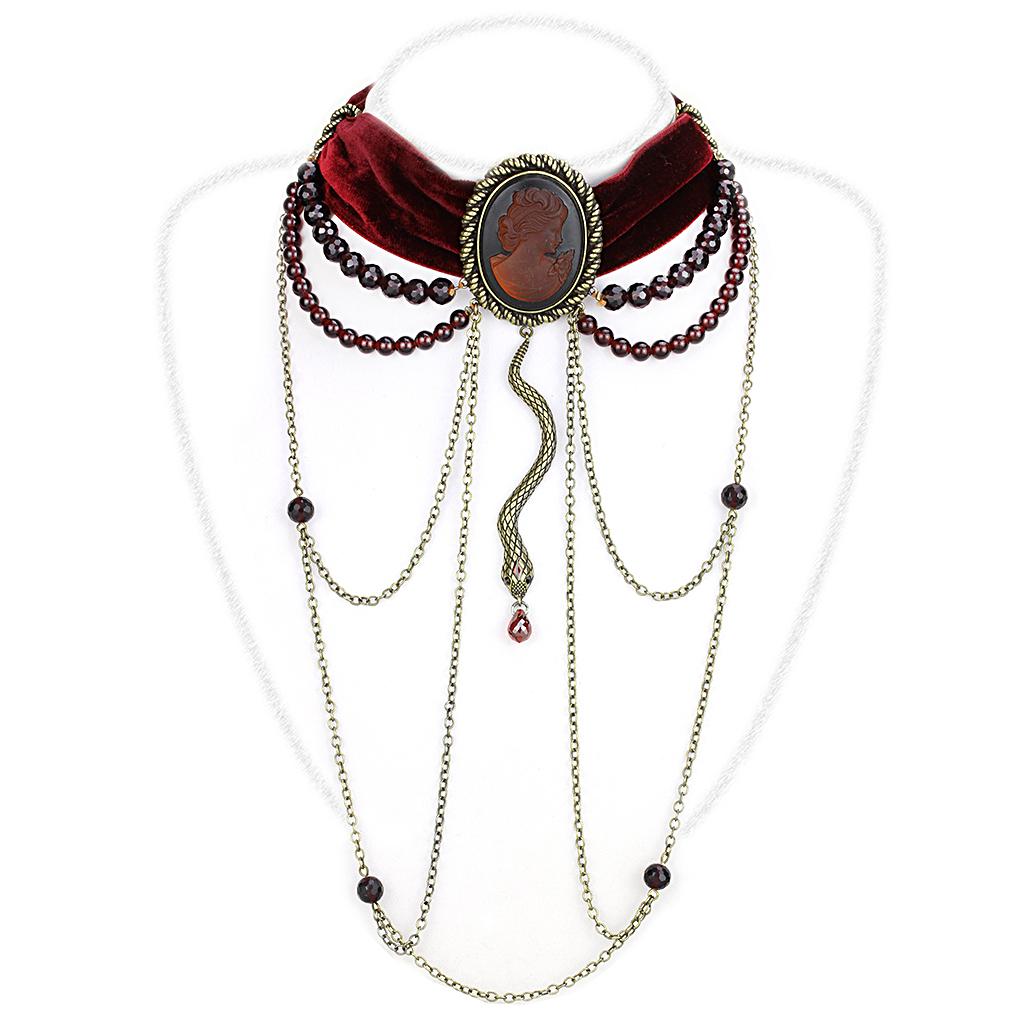 Antique Copper Brass Necklace with Synthetic Synthetic Stone in Smoked Quartz
