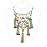 Antique Copper Brass Necklace with Synthetic Onyx in Red Series