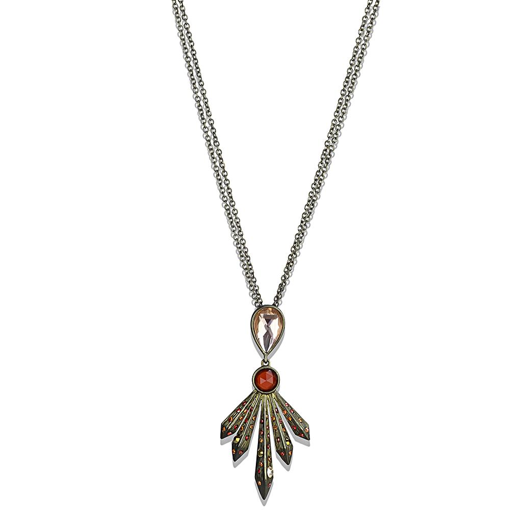 Antique Copper Brass Necklace with Synthetic Synthetic Glass in Champagne