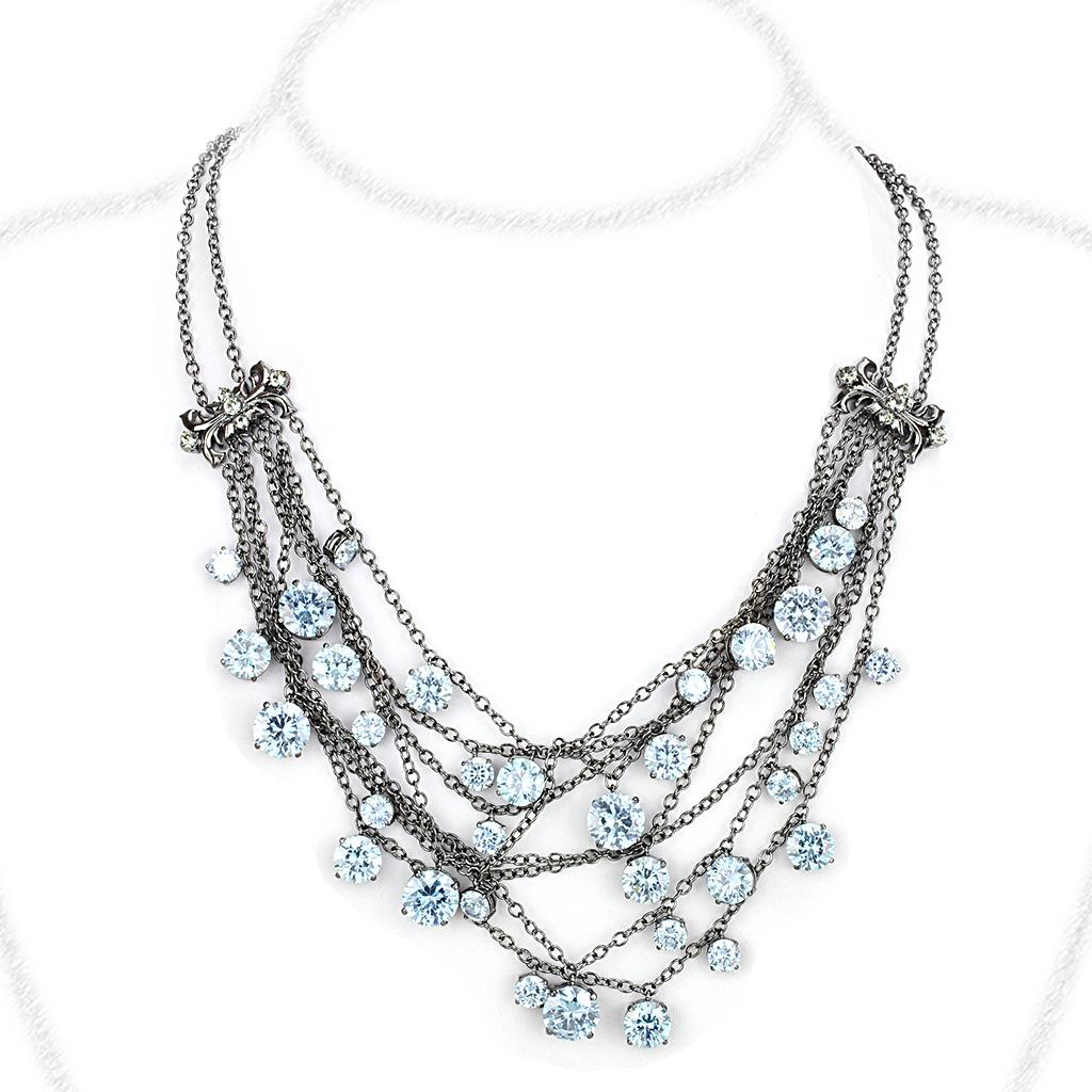 TIN Cobalt Black Brass Necklace with AAA Grade CZ  in Clear